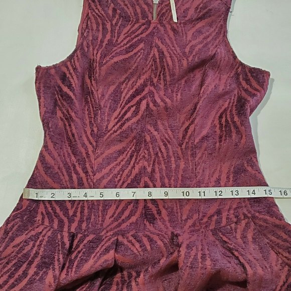 Free People Chenille Zebra Print Dress Size 0 Burgundy Red Drop Waist - Picture 7 of 8